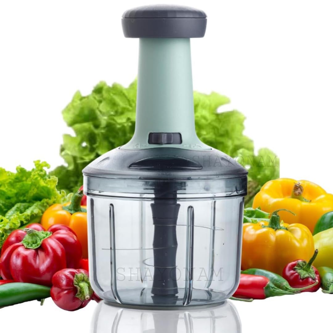 Manual Hand Press Push Chopper with 4 Blades for Effortless Chopping Vegetables & Fruits Chopper Mixer Cutter to Cut Onion, Salad, Tomato, Potato(Indian,Multicolor) (900 ML)