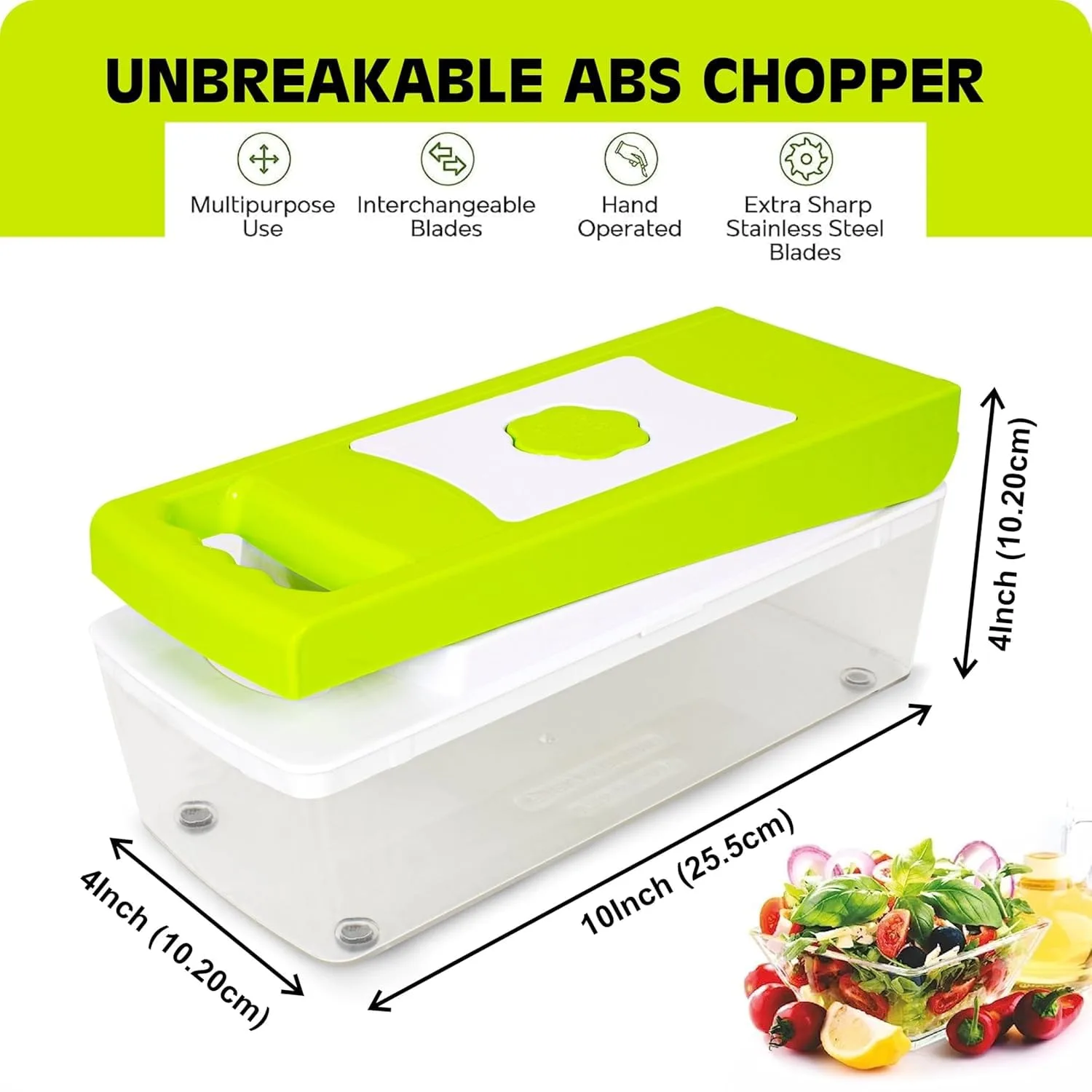Tekcool 15 in 1 Multipurpose Chopper, Fruits & Vegetable Cutters, Grater Peeler Chipser, Unbreakable Food Grade Body, Easy Push to Clean Button Slicer Dicer, Chopper for Kitchen (Green, Plastic) - Image 3